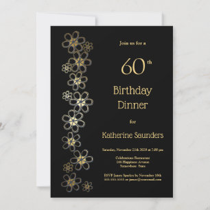Black and Gold 60. Geburtstags Dinner Party Einladung