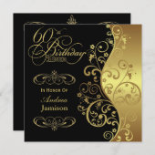 Black and Gold 60. Geburtstagsparty Einladung (Vorne/Hinten)