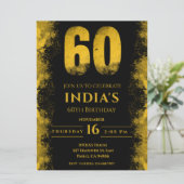 Black and Gold 60. Geburtstagsparty Einladung (Stehend Vorderseite)