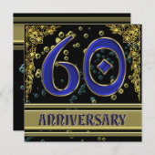 Black and Gold 60 Jahre Party Einladung (Vorne/Hinten)