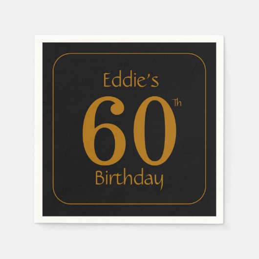 Black and Gold 60th Birthday Party Serviette (Vorderseite)
