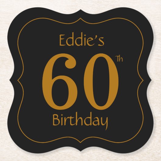 Black and Gold 60th Birthday Party Untersetzer (Vorderseite)