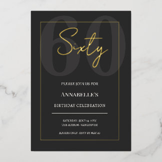 Black and Gold 60th Milestone Birthday Celebration Folieneinladung