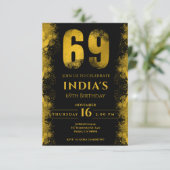 Black and Gold 69. Geburtstagsparty Einladung (Stehend Vorderseite)