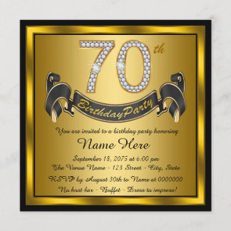 Black and Gold 70. Geburtstagsparty Einladung