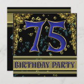 Black and Gold 75. Geburtstagsparty Einladung (Vorne/Hinten)