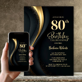 Black and Gold 80th Birthday Party Einladung