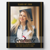 Black and Gold Abschluss 20XX Grad Foto Keepake Fotoplatte (Vorderseite)