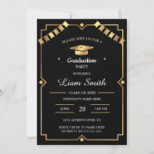 Black and Gold Abschluss Elegante Einladung (Vorderseite)