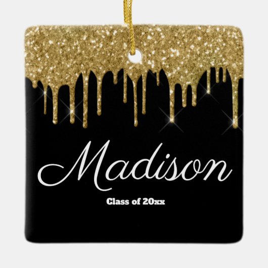 Black and Gold Abschluss Gift Class of 2023 Grad Keramikornament (Vorderseite)