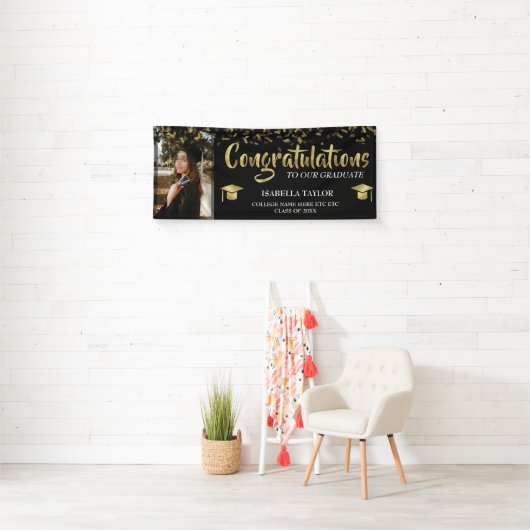 Black and Gold Abschluss Glückwunsch Foto Banner (Insitu)
