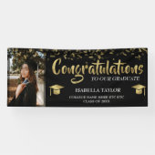 Black and Gold Abschluss Glückwunsch Foto Banner (Horizontal)