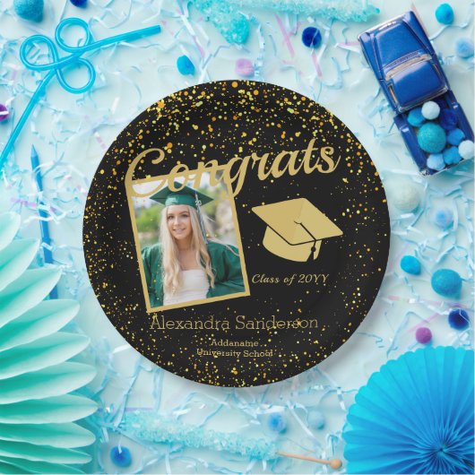 Black and Gold Abschluss Senior Foto Class 20xx, Pappteller (Party)