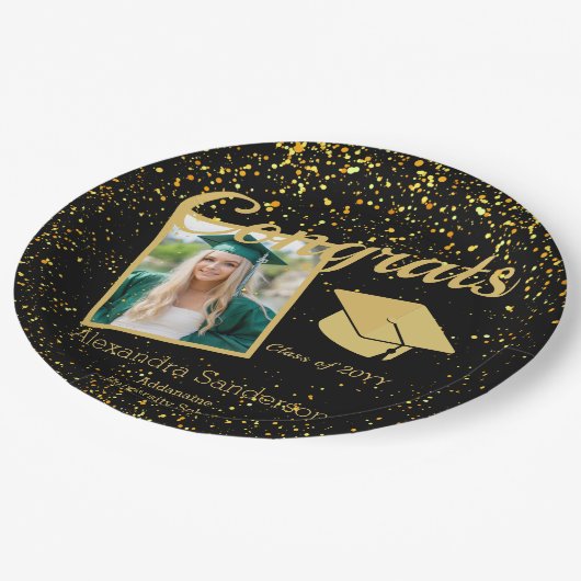 Black and Gold Abschluss Senior Foto Class 20xx, Pappteller (Schrägansicht)