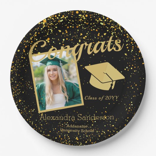 Black and Gold Abschluss Senior Foto Class 20xx, Pappteller (Vorderseite)