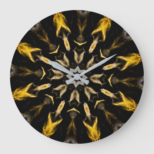Black and Gold Abstrakt Mandala Große Wanduhr (Vorderseite)