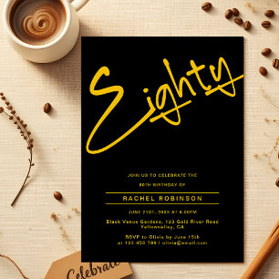 Black and Gold Adult 80. Geburtstagsparty Einladung