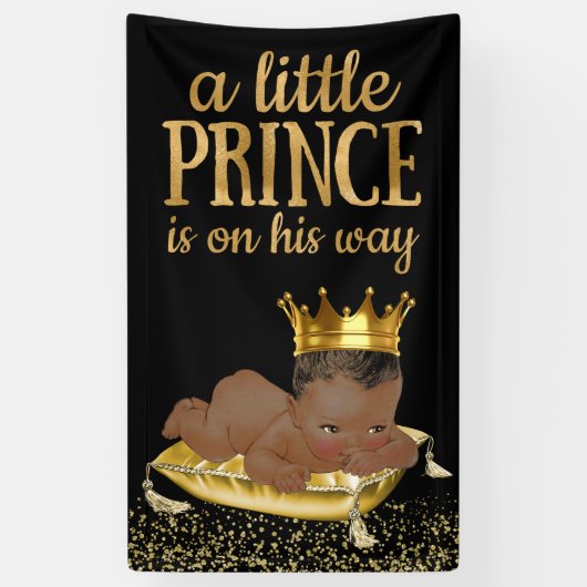Black and Gold African American Prince Baby Dusche Banner (Vertikal)