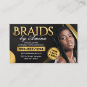 Black and Gold African Hair Braiding Salon Foto Visitenkarte (Vorderseite)