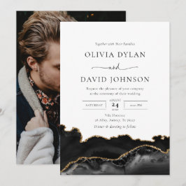 Black and Gold Agate Foto Einladung zur Hochzeit
