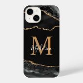 Black and Gold Agate Geode Monogram iPhone Hülle (Rückseite)