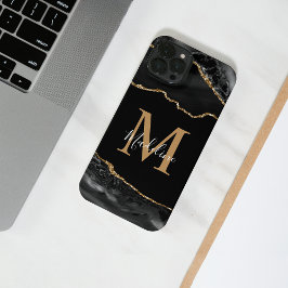 Black and Gold Agate Geode Monogram iPhone 14 Hülle