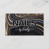Black and Gold Agate Marble Nail Artist Visitenkarte (Vorderseite)