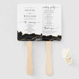 Black and Gold Agate Wedding Program Hand Fan Fächer