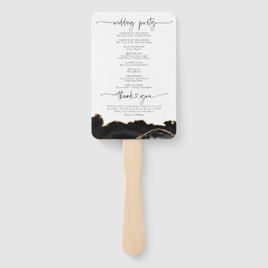 Black and Gold Agate Wedding Program Hand Fan Fächer (Rückseite)