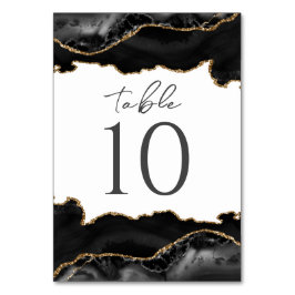 Black and Gold Agate Wedding Table Card Tischnummer