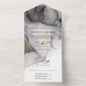 Black and Gold Alcohol Ink Wedding All In One Einladung (Innen)