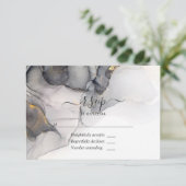 Black and Gold Alcohol Ink Wedding RSVP Card (Stehend Vorderseite)