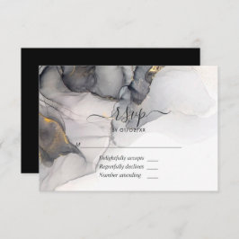 Black and Gold Alcohol Ink Wedding RSVP Card