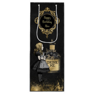 Black and Gold Alice trinken mich Geschenktüte Für Weinflaschen
