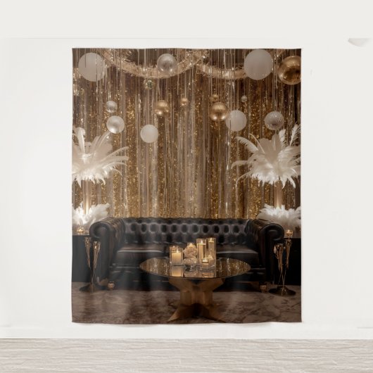 Black and Gold Art Deco Back Drop Great Gatsby Wandteppich (Vorderseite)