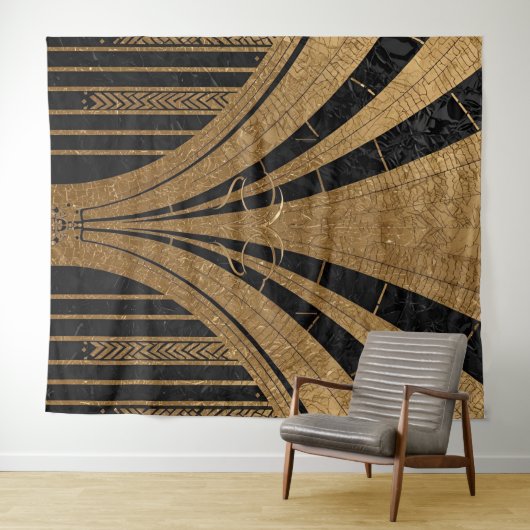 Black and Gold Art Deco Backdrop Wandteppich (Beispiel (Horizontal))