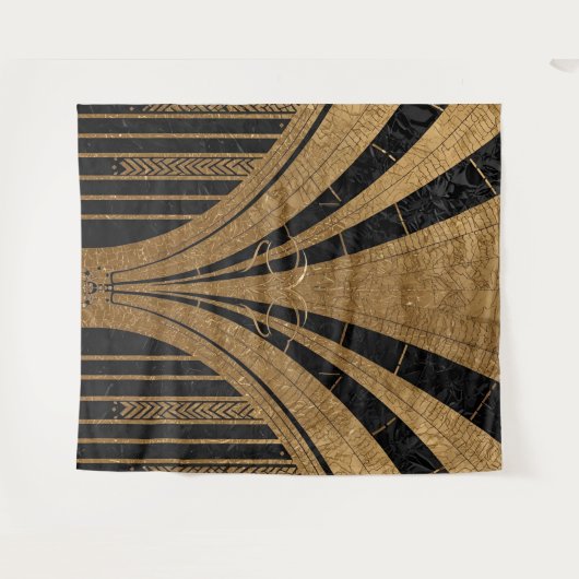 Black and Gold Art Deco Backdrop Wandteppich (Vorderseite (Horizontal))