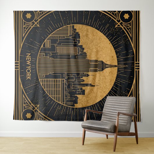 Black and Gold Art Deco Backdrop Wandteppich (Beispiel (Horizontal))
