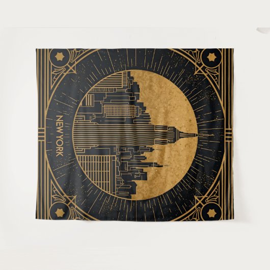 Black and Gold Art Deco Backdrop Wandteppich (Vorderseite (Horizontal))