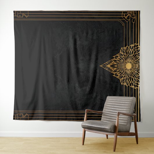Black and Gold Art Deco Backdrop Wandteppich (Beispiel (Horizontal))