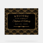 Black and Gold Art Deco Fan Blume Hochzeit Acrylschild (Vorderseite)