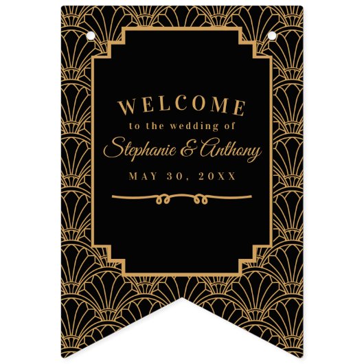 Black and Gold Art Deco Fan Blume Hochzeit Bann Wimpelkette (Erste Fahne)