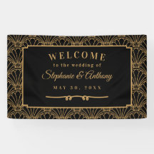 Black and Gold Art Deco Fan Blume Hochzeit