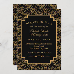 Black and Gold Art Deco Fan Blume Hochzeit Einladung