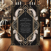 Black and Gold Art Deco Feather Wedding Einladung
