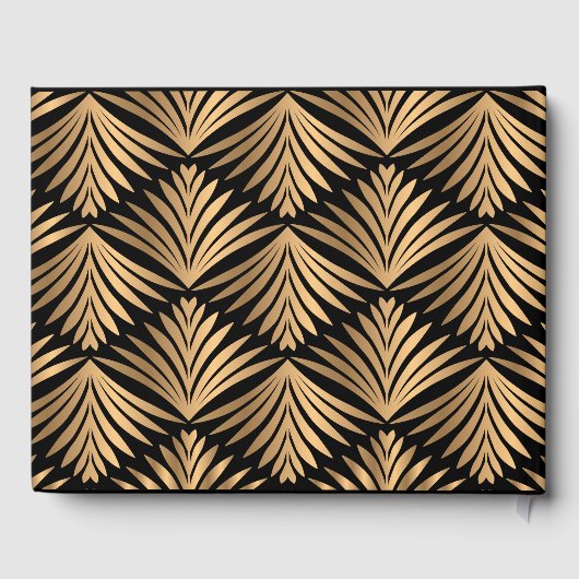 Black and Gold Art Deco Floral Gatsby Hochzeit Gästebuch (Rückseite)