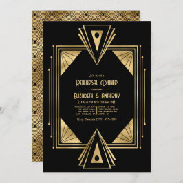 Black and Gold Art Deco Gold Rehearsal Dinner Einladung