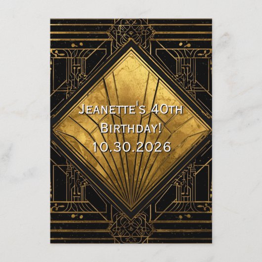 Black and Gold Art Deco Invitation Einladung (Vorderseite)
