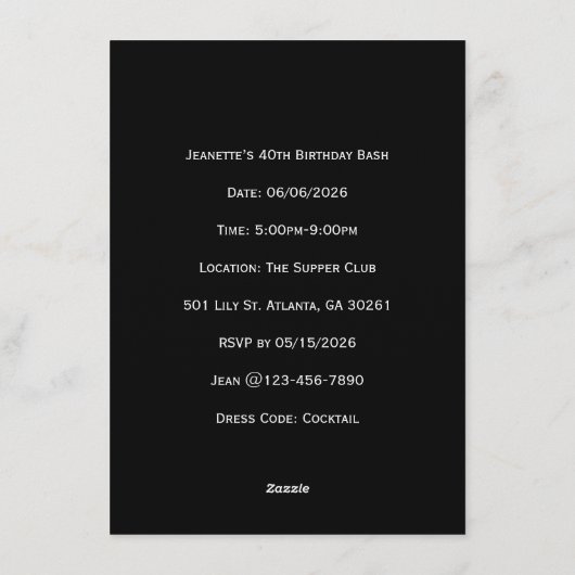 Black and Gold Art Deco Invitation Einladung (Rückseite)