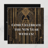 Black and Gold Art Deco Invitation Einladung (Vorne/Hinten)
